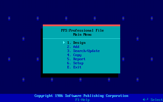 PFS Professional File 1 - Menu